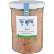 Bio Rind Nudeln & Karotten 370g im GLAS (!!!) Hund Nassfutter Biopur