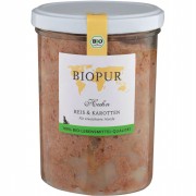 Bio Huhn Reis & Karotten 370g im GLAS (!!!) glutenfrei Hund Nassfutter Biopur